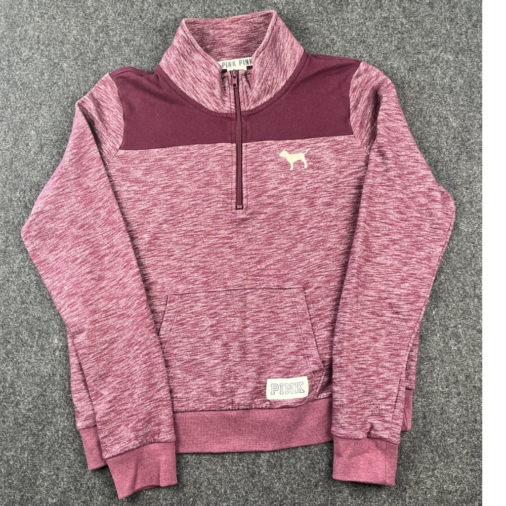 Victoria's Secret PINK Lounge Set Womens L Maroon Heather Quarter Zip Wide Leg